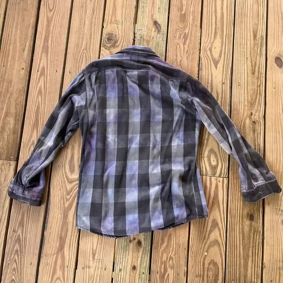 Handmade Tie Dye Purple & Black Plaid Utility Shirt Shacket - Unisex Size Large - Picture 5 of 9